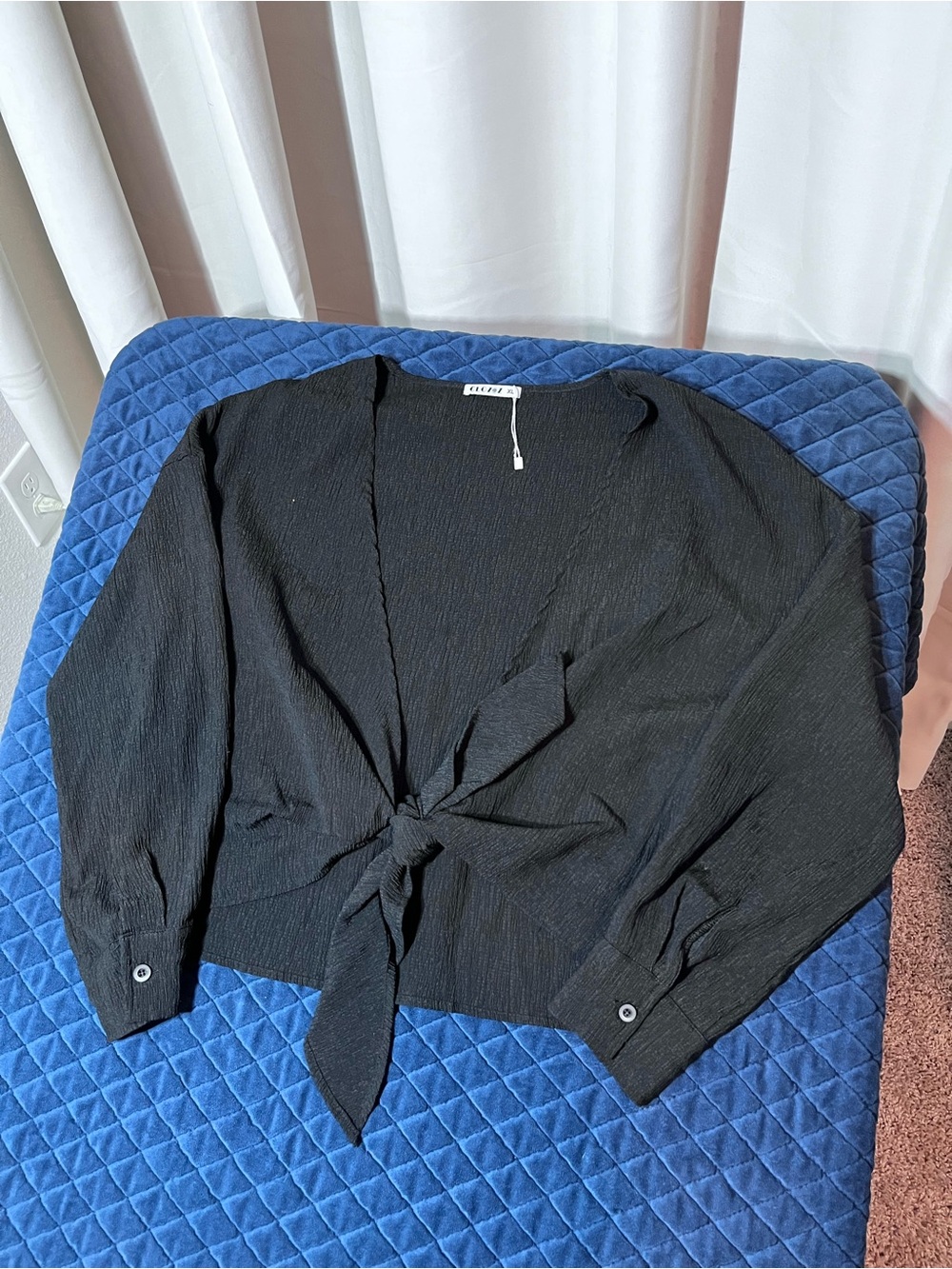 Women’s Black Tie-Front Cardigan Sweater - Cute Casual - Extra Button - Size XL